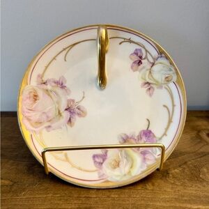 Antique Royal Rudolstadt Prussia Hand-Painted Porcelain Dessert Plate, Gold Trim